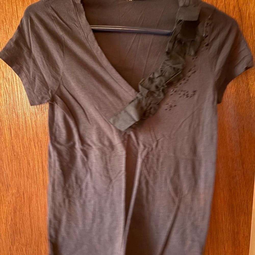 J. Crew Black Short Sleeve Top with Ruffle Detail